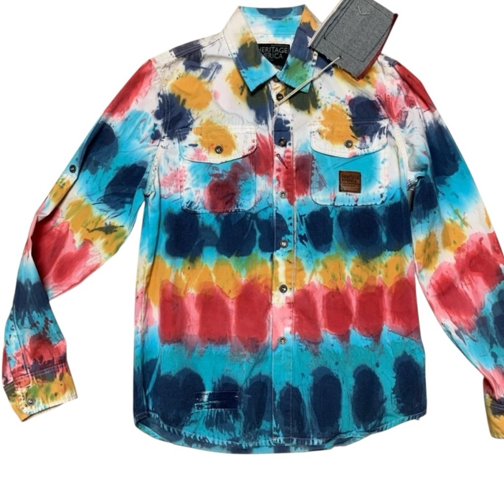 Sz Large Colorful Tie-Dye Button-Up Shirt American heritage!